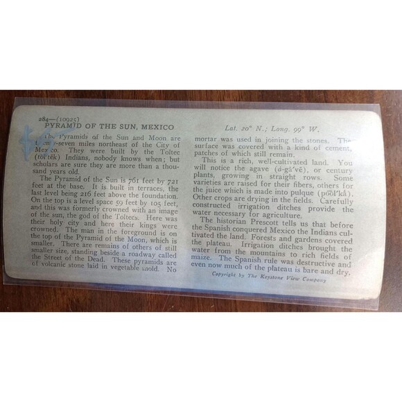 Antique Image of Pyramid of the Sun in Teotihuacan Mexico Circa 1920s Steroeview - Picture 2 of 2